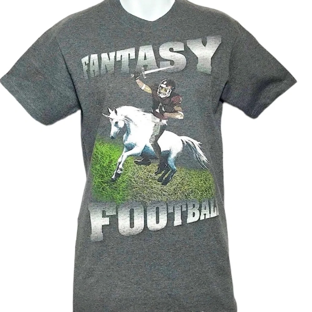 🦄Fantasy Football Gray Shirt Unicorn Graphic Top - Picture 5 of 9